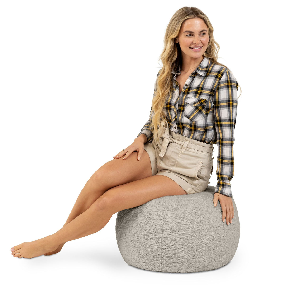 Jaxx Ellis Smoke faux shearling pouf ottoman