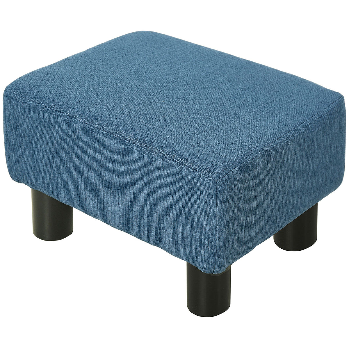 Small blue linen cube ottoman footrest for living room