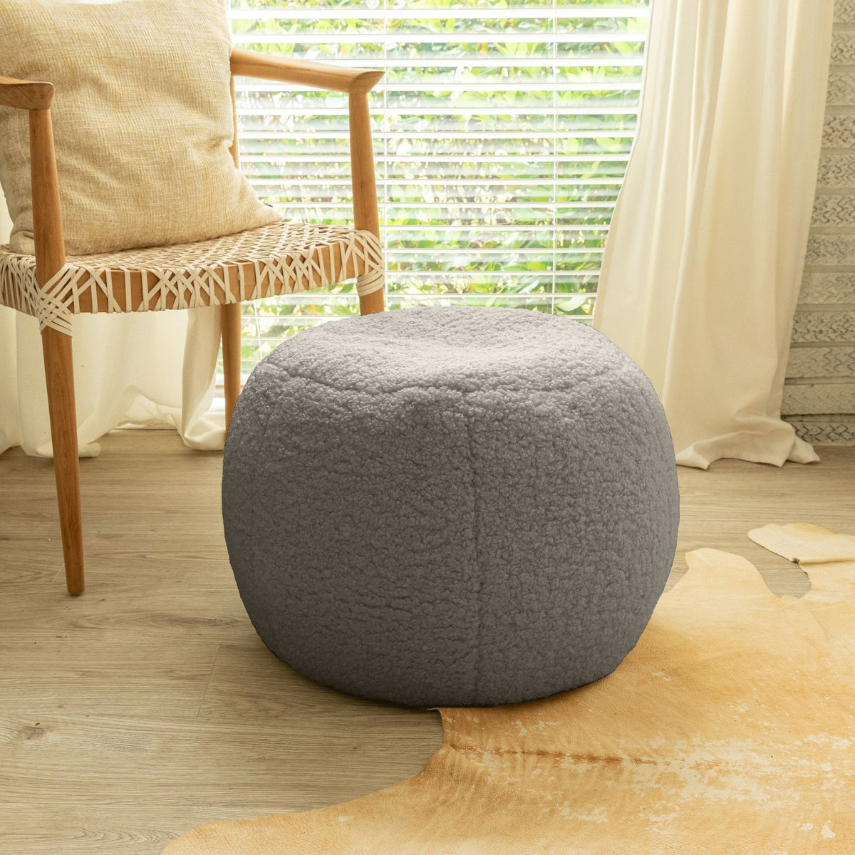 Jaxx Ellis small smoke faux shearling ottoman pouf