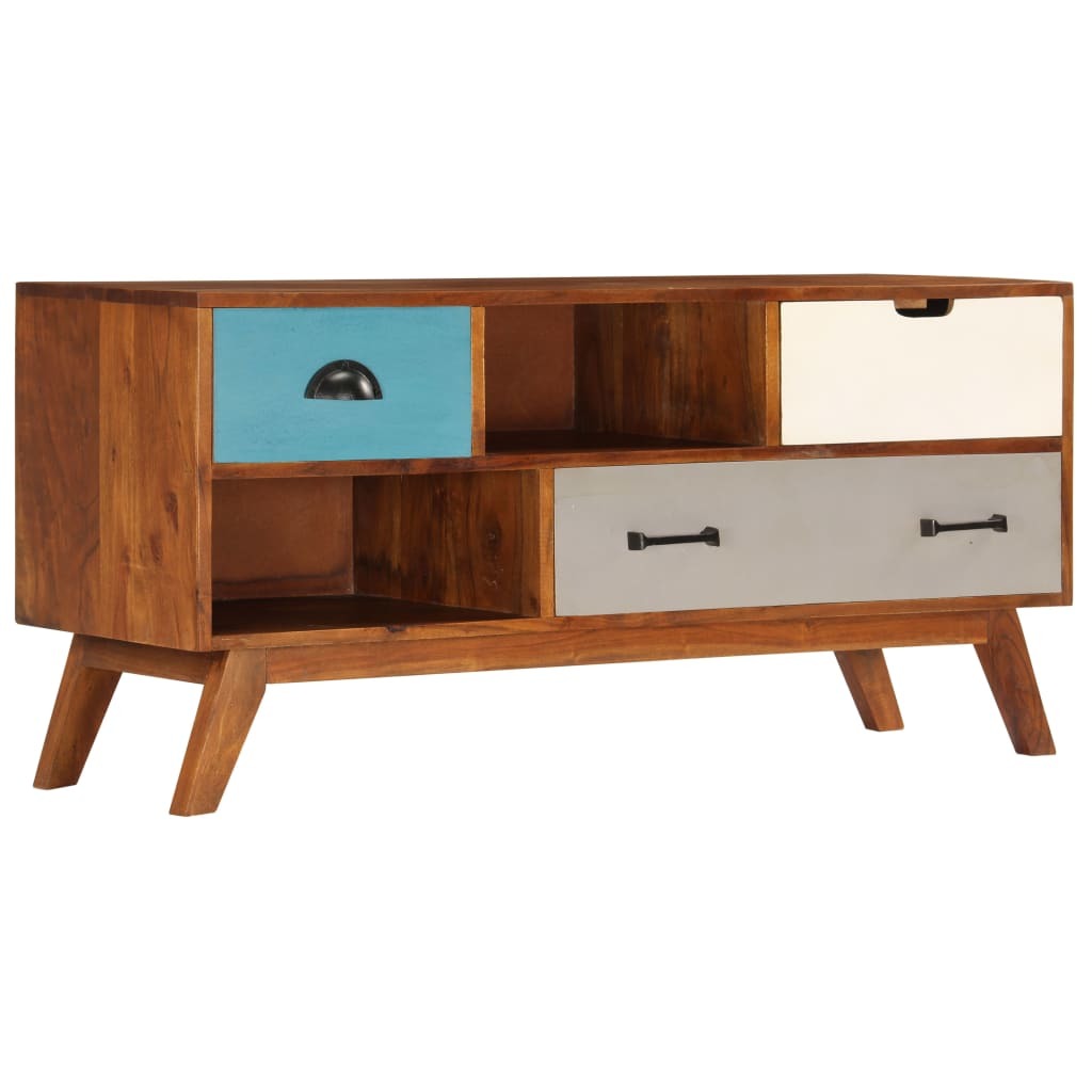Blakhom 43-inch solid acacia wood TV cabinet, dark honey finish, 3 drawers