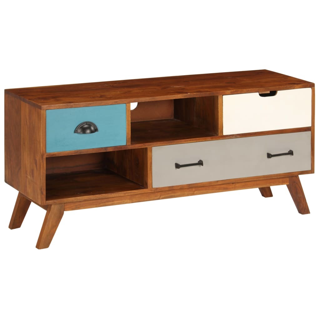 Blakhom 43-inch dark honey solid acacia wood TV cabinet with 3 drawers.