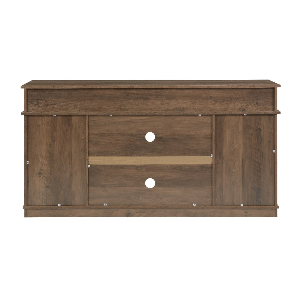 Natural brown farmhouse barn door TV stand with wood storage and farmhouse aesthetic.