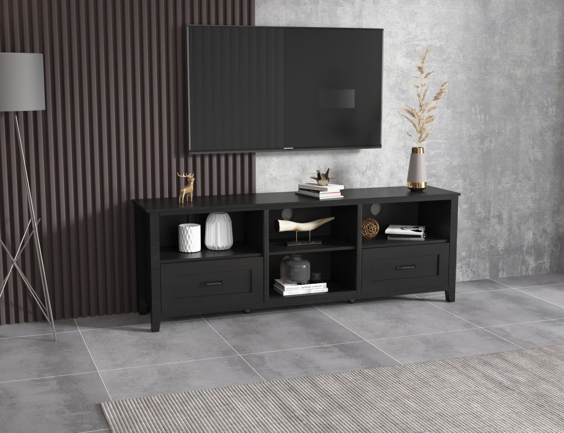 Stylish Black TV Stand for Living Room and Bedroom with ample storage for a modern decor, perfect for TVs up to 60 inches.