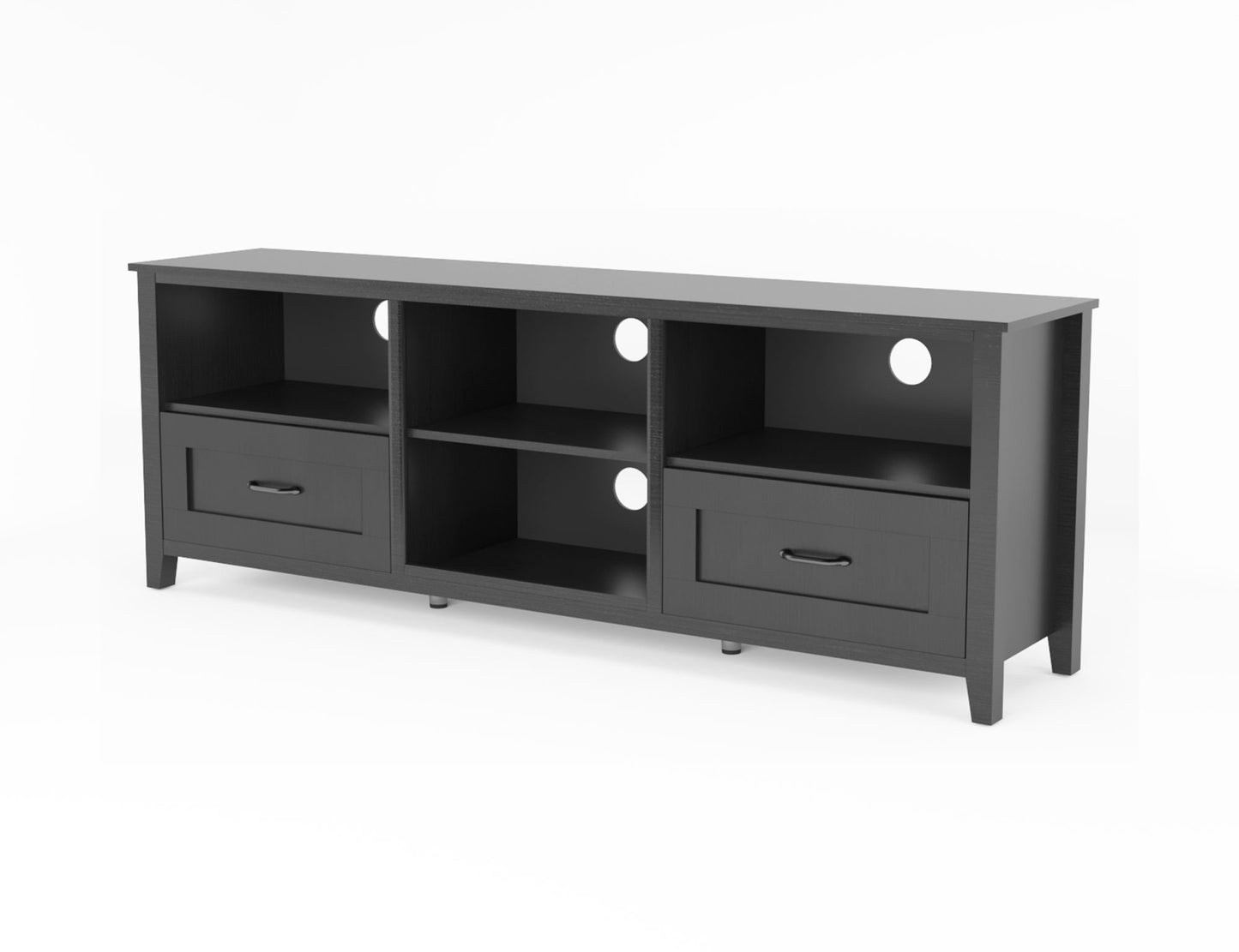 Stylish Black TV Stand for Living Room and Bedroom with ample storage and a 70.08-inch tabletop for TVs up to 60 inches.