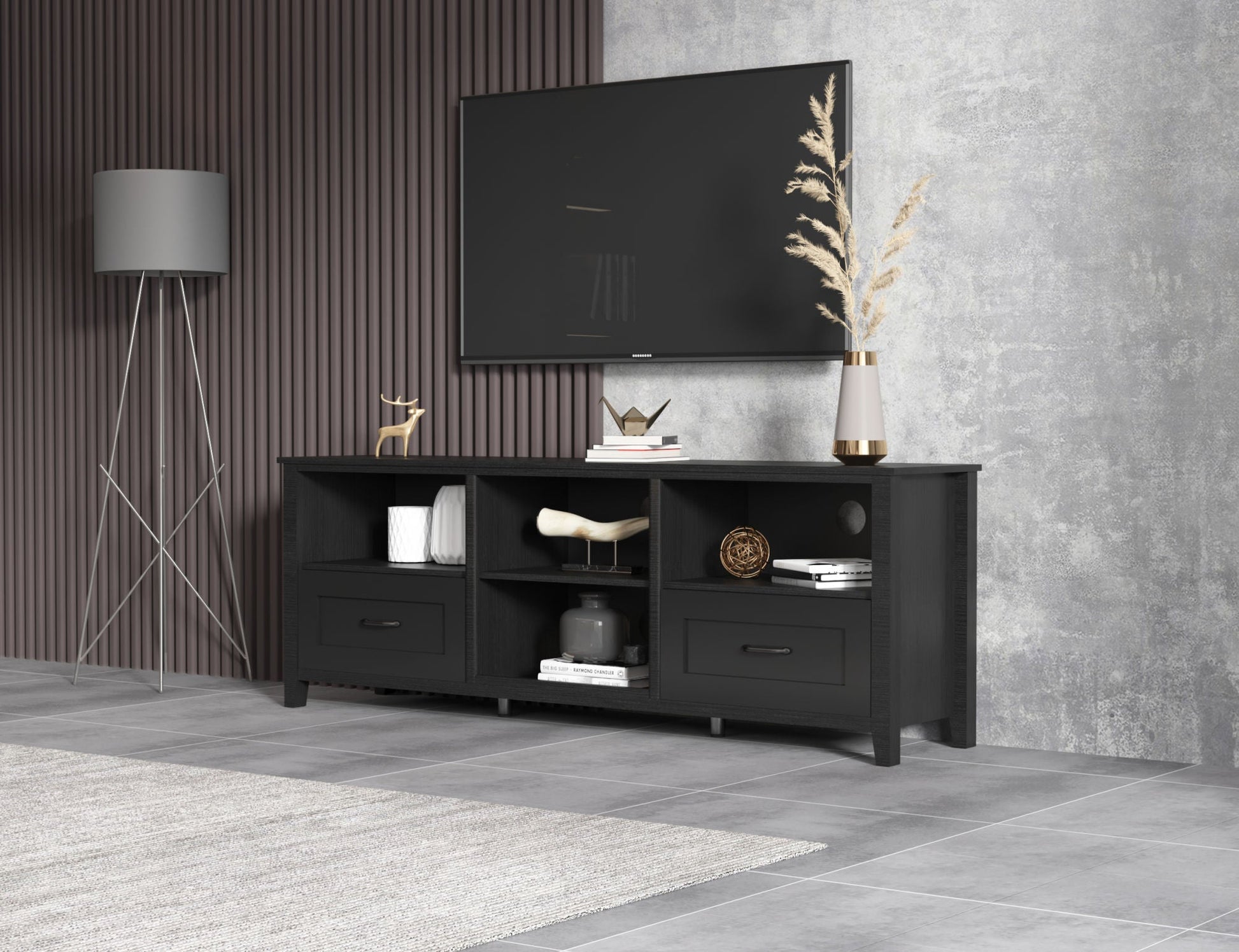 Stylish Black TV Stand for Living Room and Bedroom with ample storage for TVs up to 60 inches. Perfect for any space.