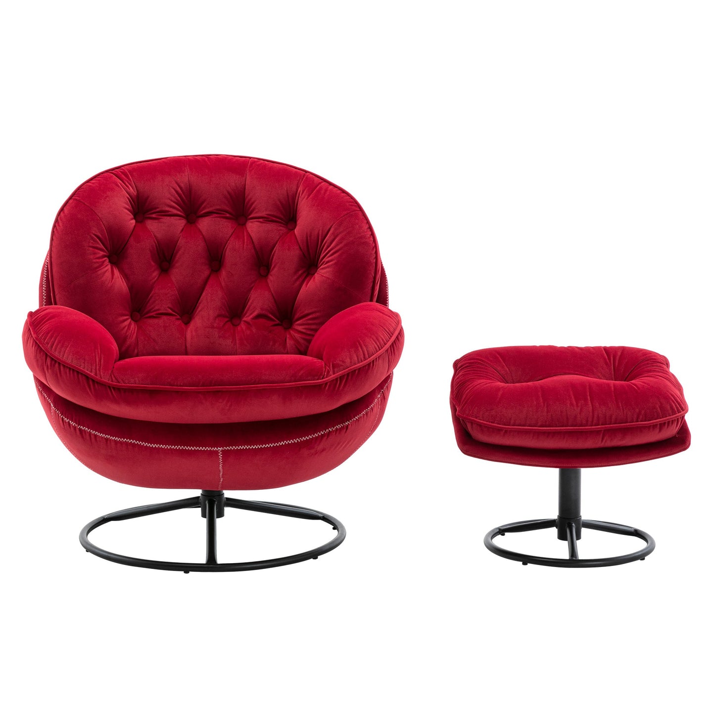 Velvet Upholstered Accent Chair and Ottoman Set for Living Room