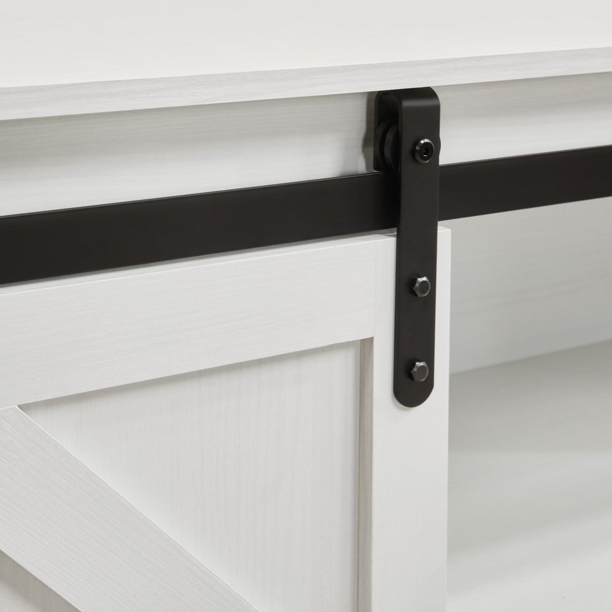 White 58-inch farmhouse TV stand with sliding barn doors