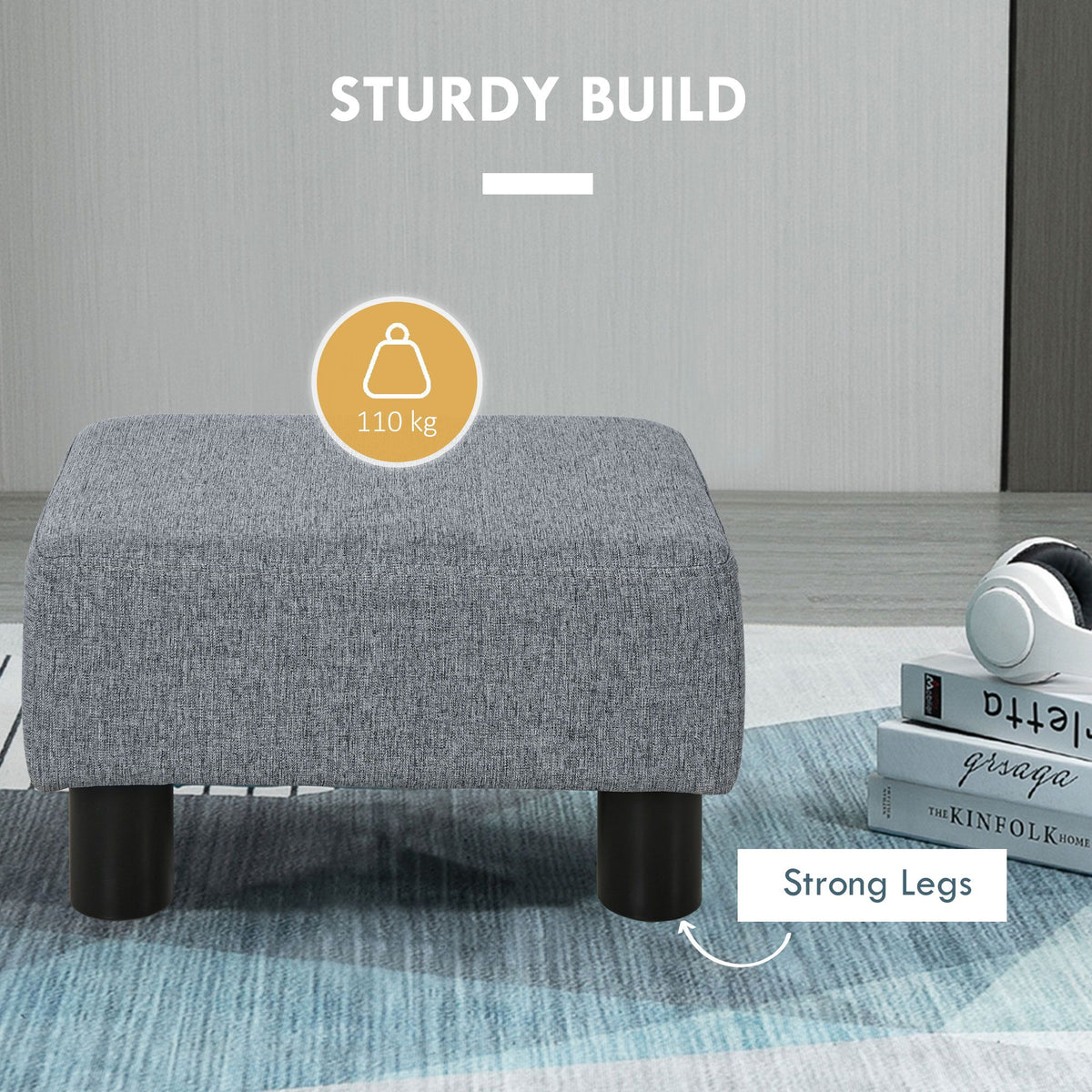 Gray linen 16-inch ottoman cube footrest pouf