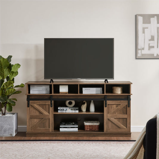 TV Stand Barn Door Farmhouse Wood Storage Entertainment Center Natural Brown - Windsor Park Studio