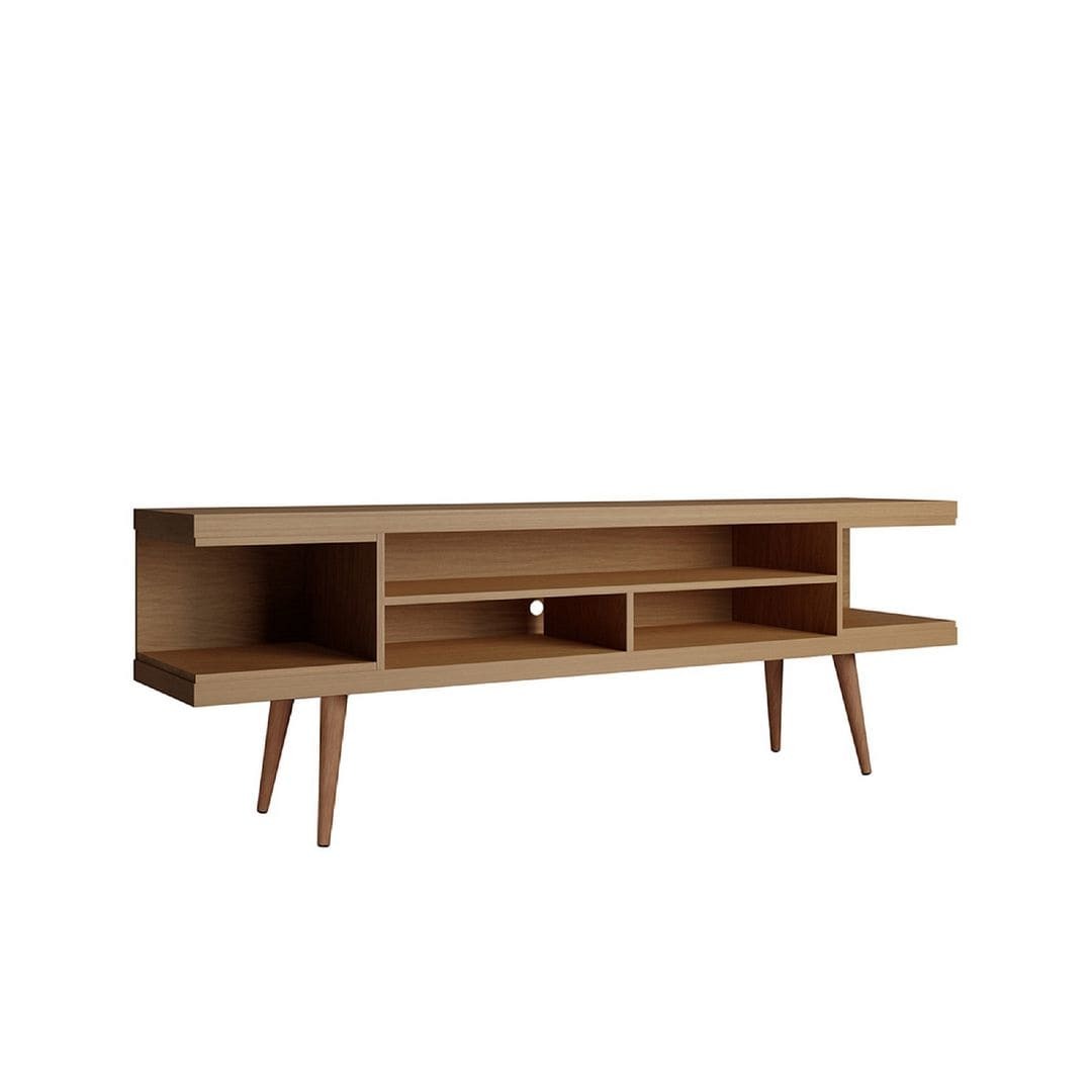 Manhattan Comfort Utopia 70" TV Stand with Splayed Wooden Legs features elegant design and open storage for modern decor.