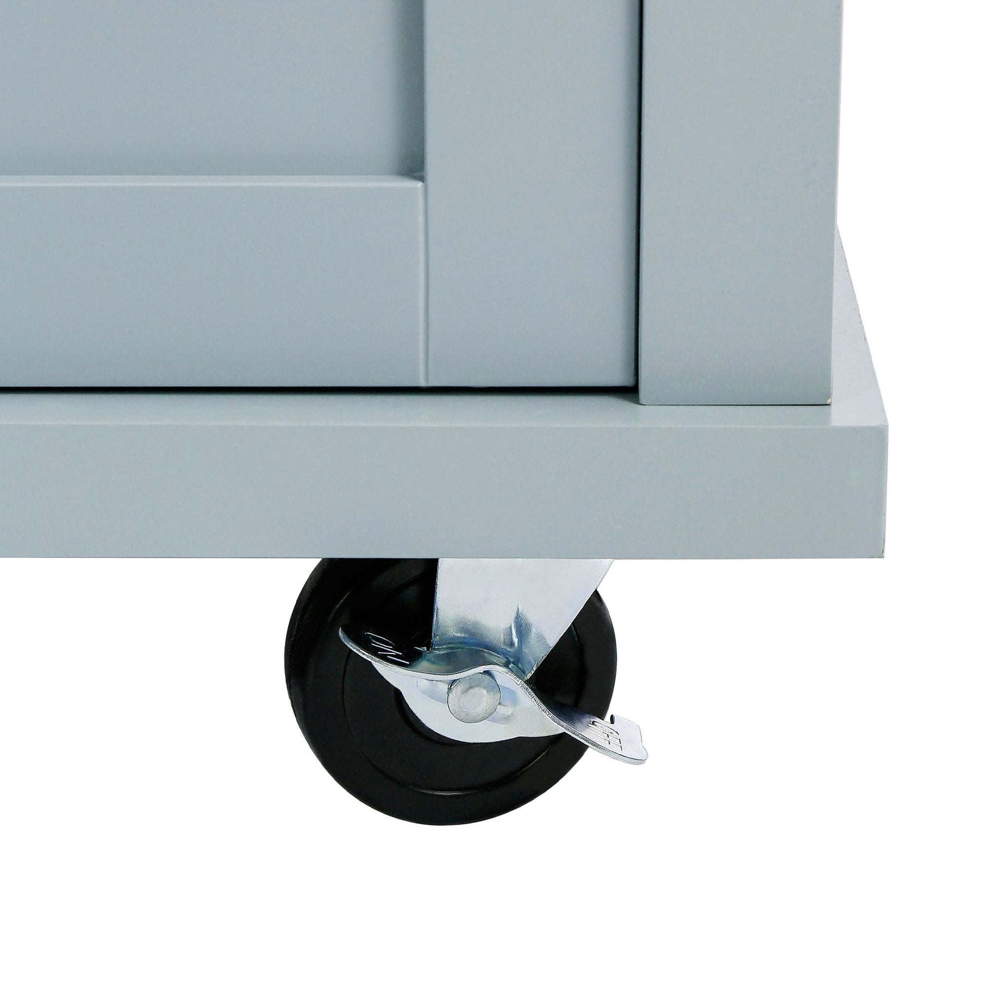 Kitchen cart with drop-leaf rubber wood countertop, 5 wheels, and cabinet drawers