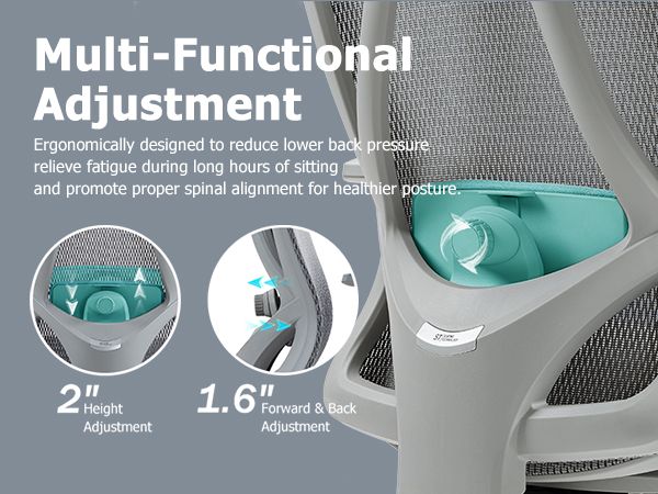 Ergonomic office chair with high mesh back, adjustable headrest, lumbar support, and padded seat.