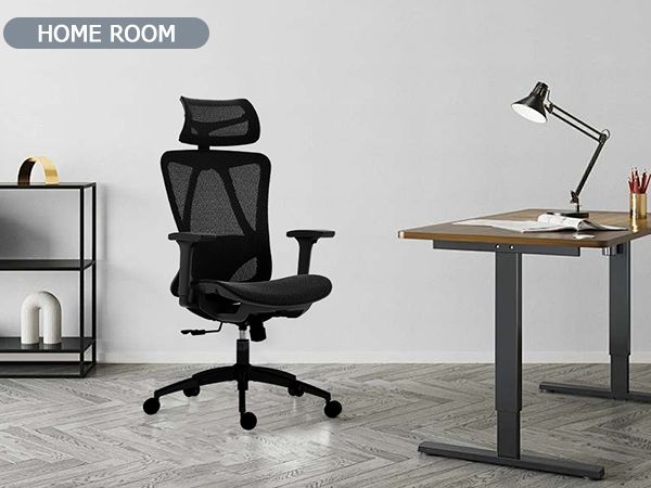 Ergonomic mesh office chair with adjustable headrest and lumbar support