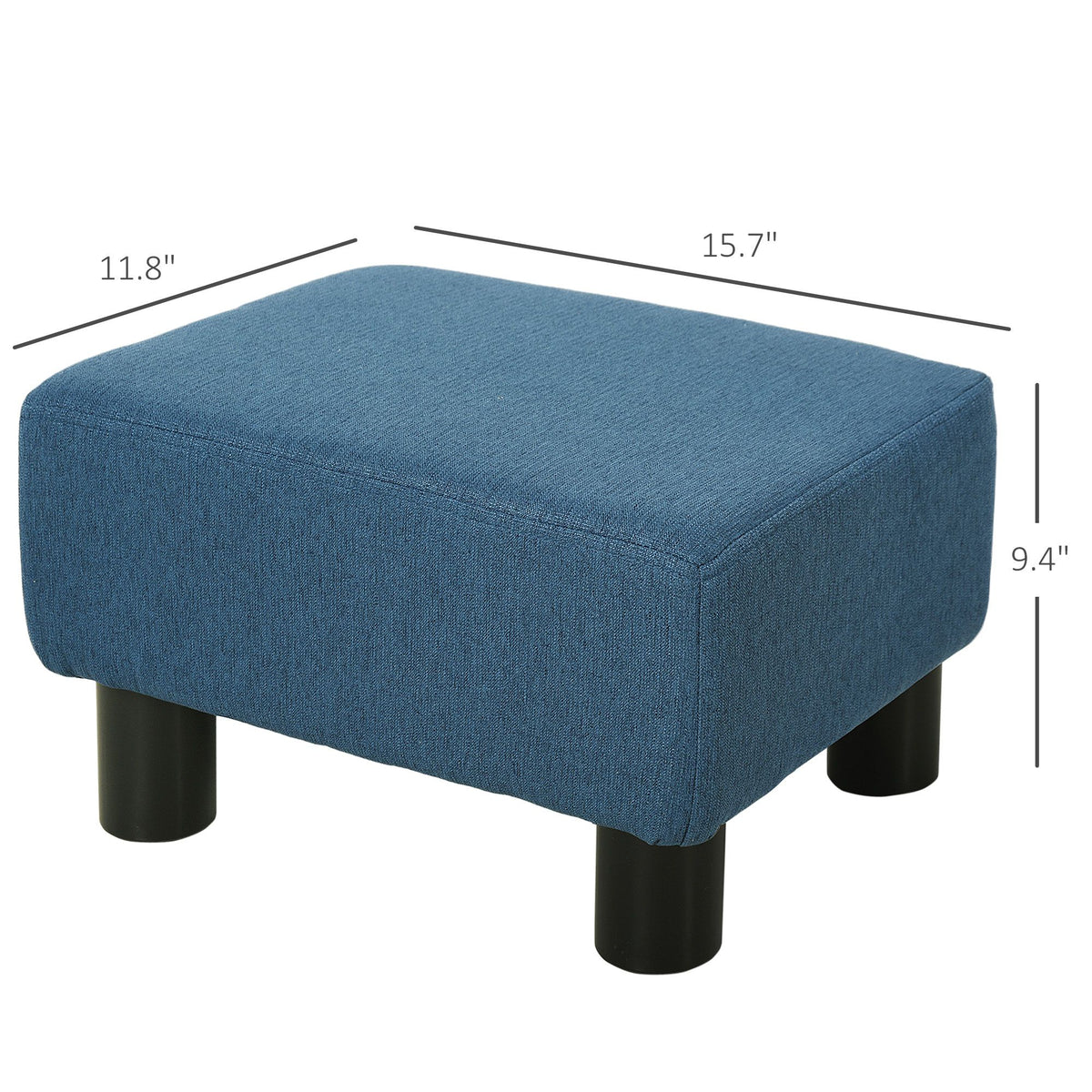 Small blue linen cube ottoman footrest for living room