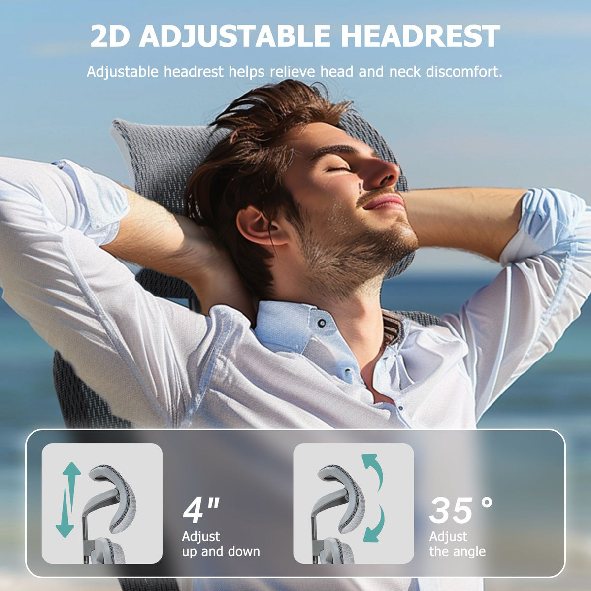 Ergonomic mesh office chair with adjustable headrest, lumbar support, and padded seat.