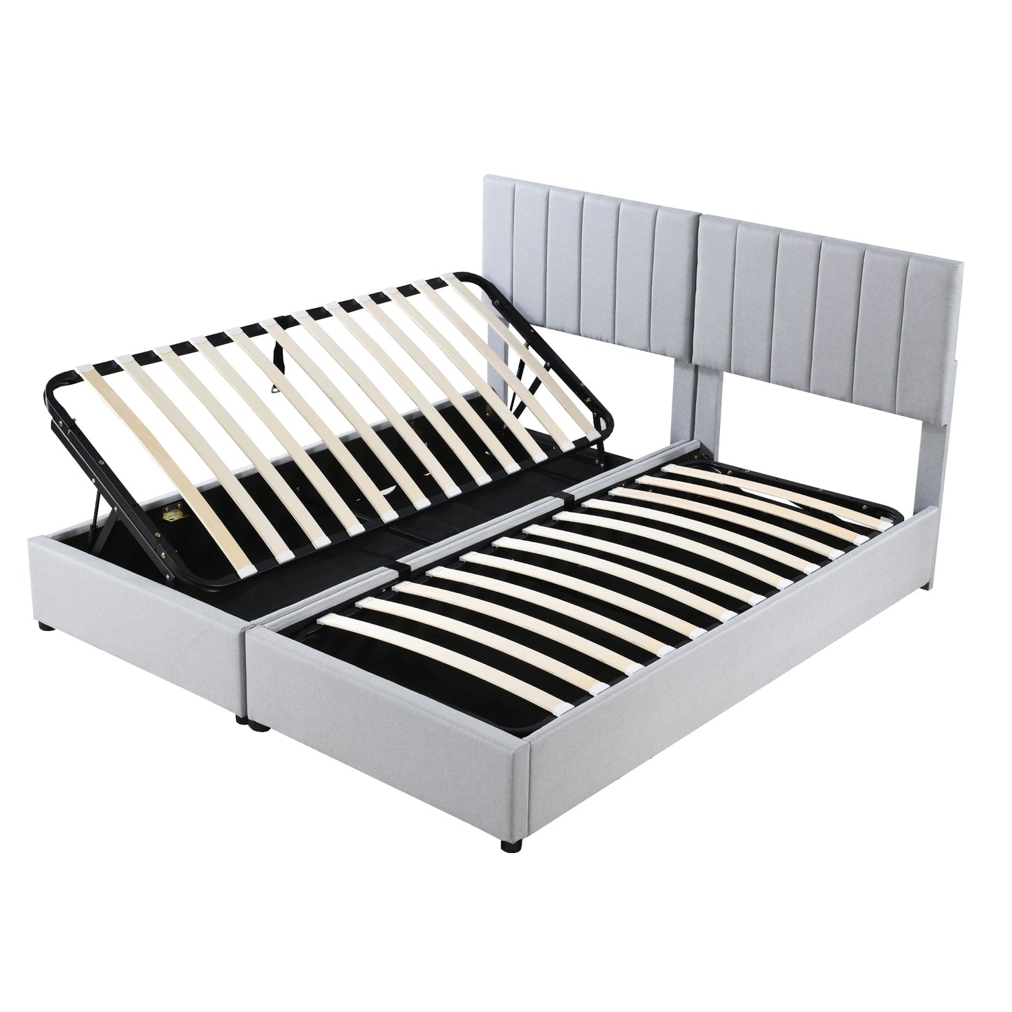 King Size Upholstered Platform Bed with Hydraulic Storage Gray