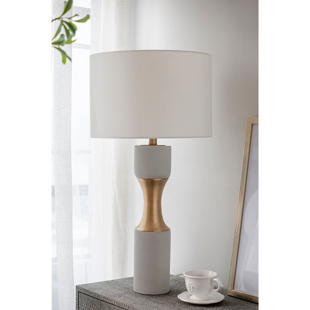 Industrial Cement And Metal Table Lamp White Gold Decor