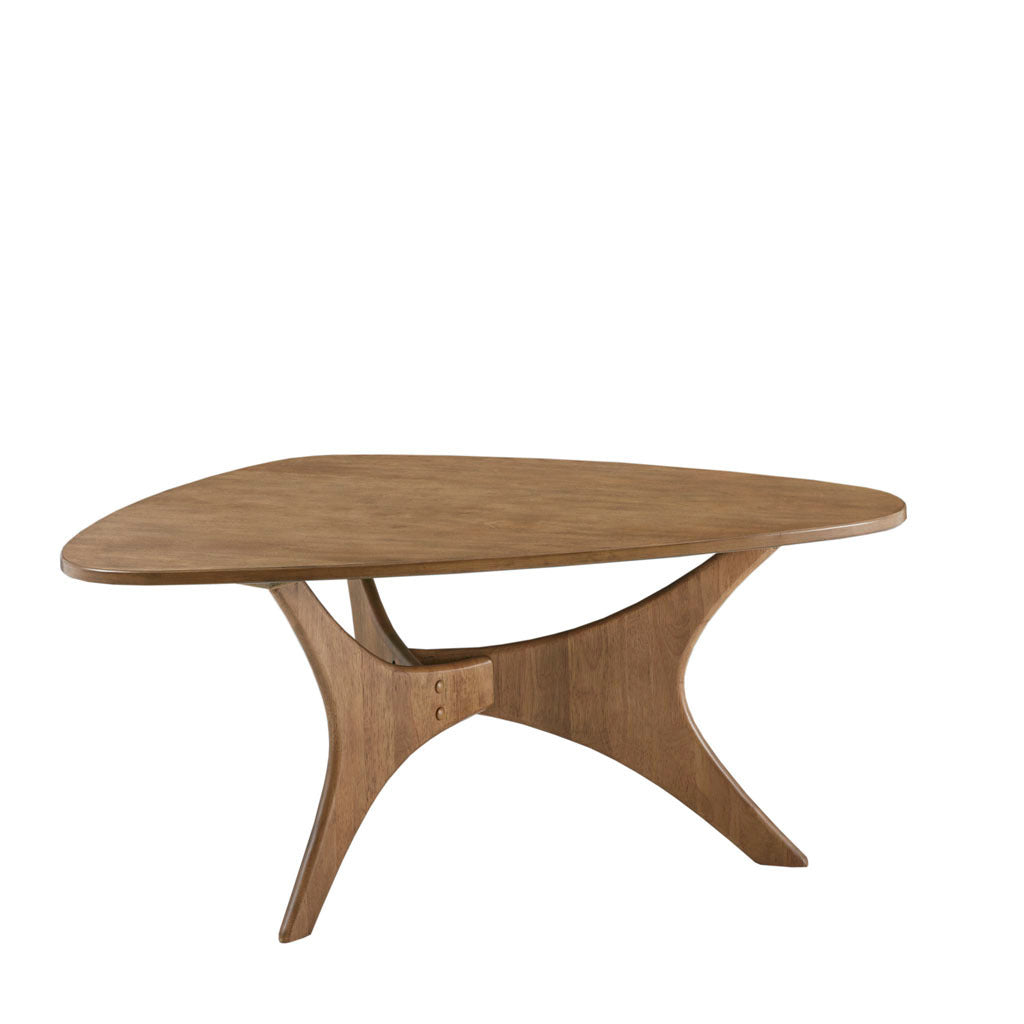 Ink Ivy Blaze solid wood triangle coffee table with cross base.