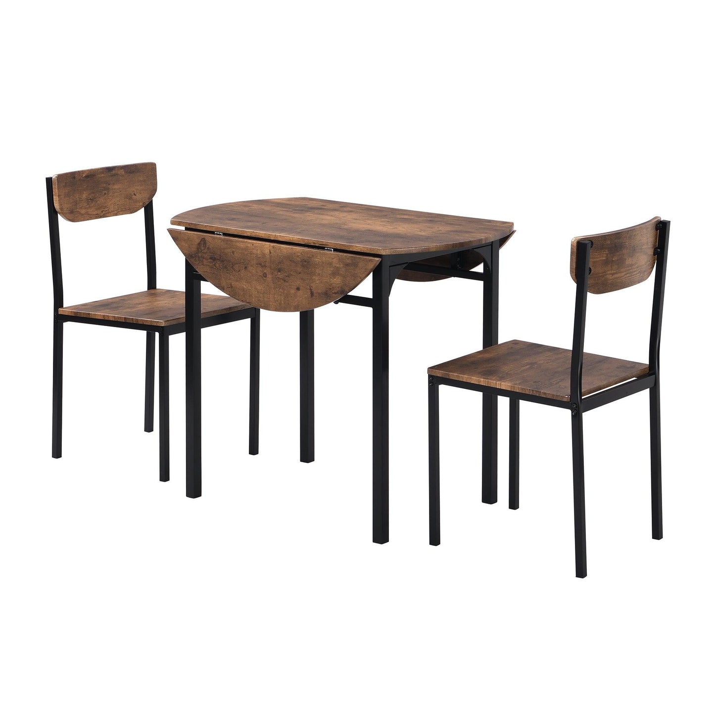 Compact 3-Piece Round Dining Set with Foldable Table