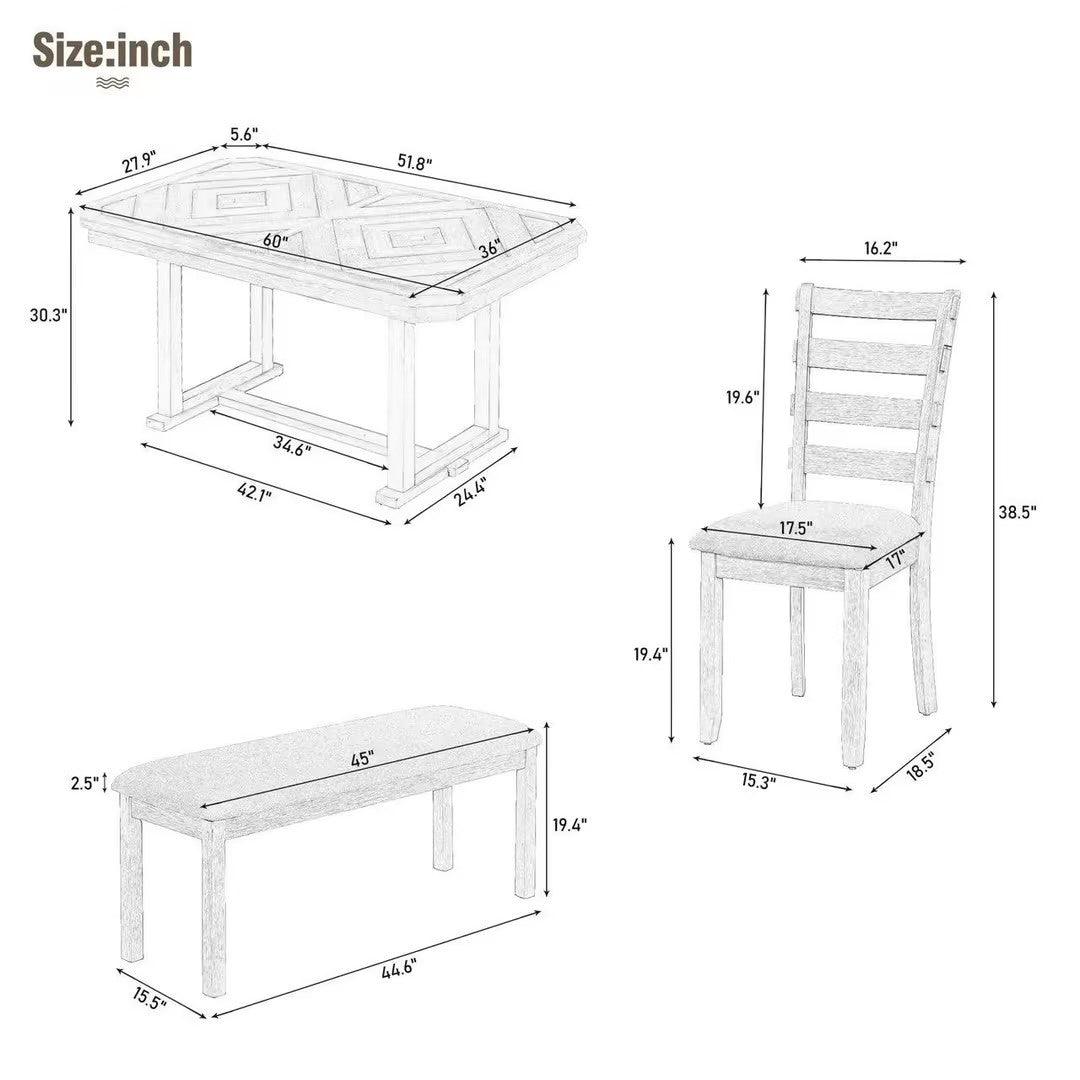 6-Piece Rubber Wood Dining Table Set with Soft Cushions