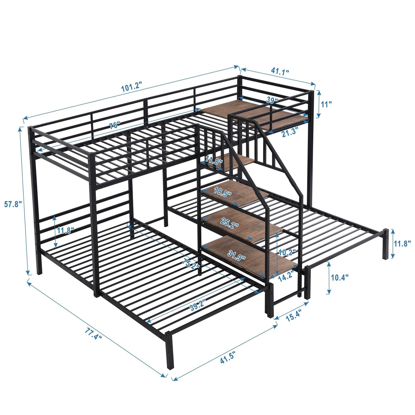 Metal Twin Over Twin & Twin Bunk Bed With Storage Shelves