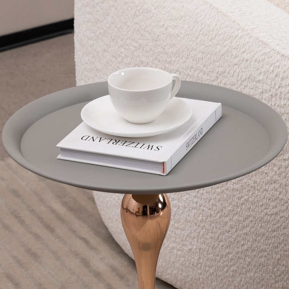 Round coffee table with mermaid tail pedestal base, metal, anti-rust.
