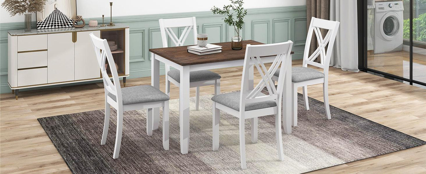 Rustic Minimalist Wood 5-Piece Dining Table Set White