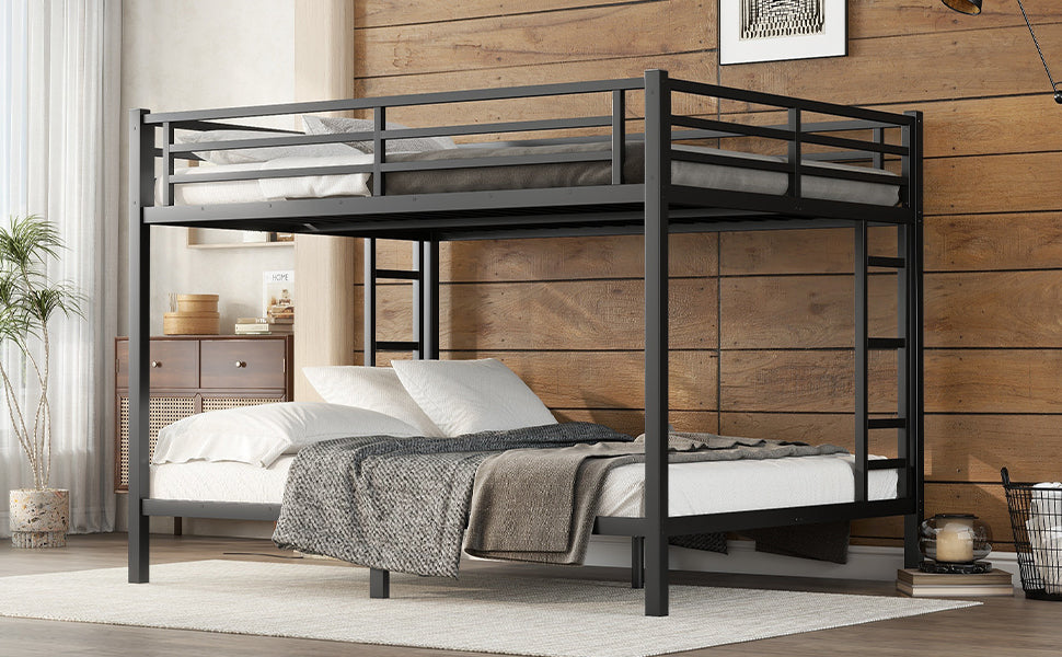 Metal Queen Over Queen Bunk Bed for Teens and Adults Black