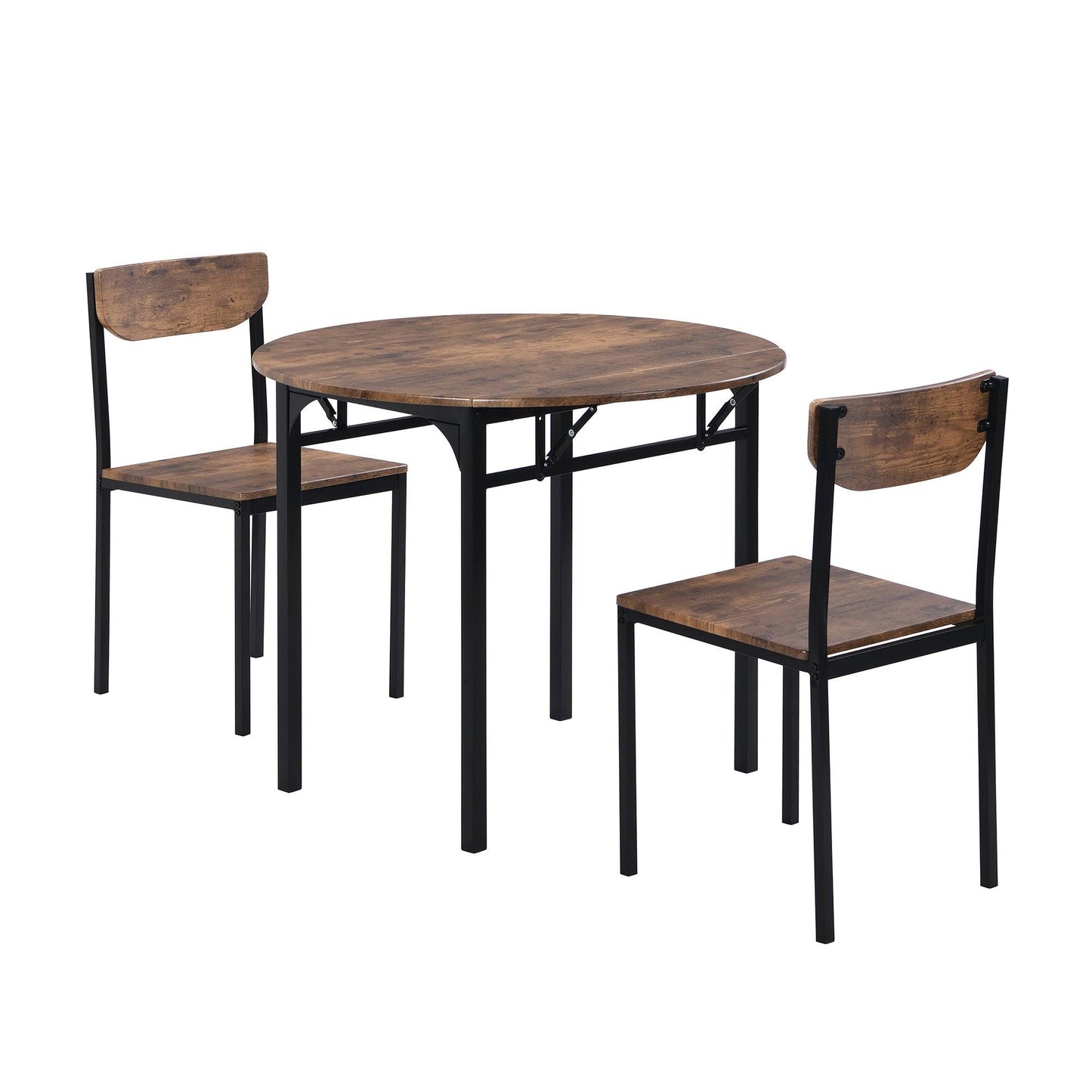 Compact 3-Piece Round Dining Set with Foldable Table