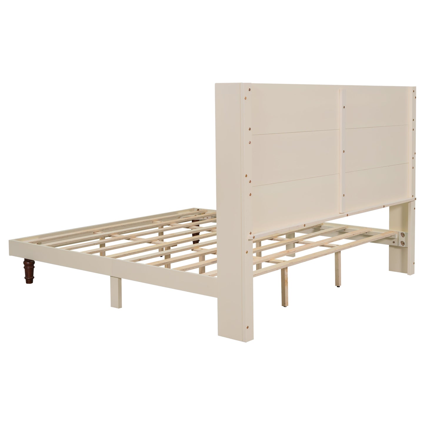 Stylish High Headboard Bed King Size 54 Inch Beige Design