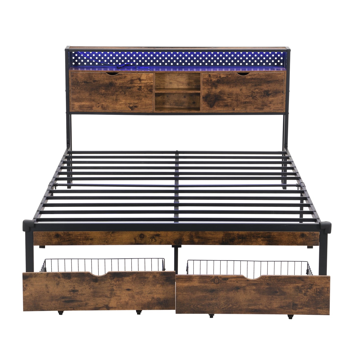 King Size Metal Platform Bed Frame with USB Charging Station