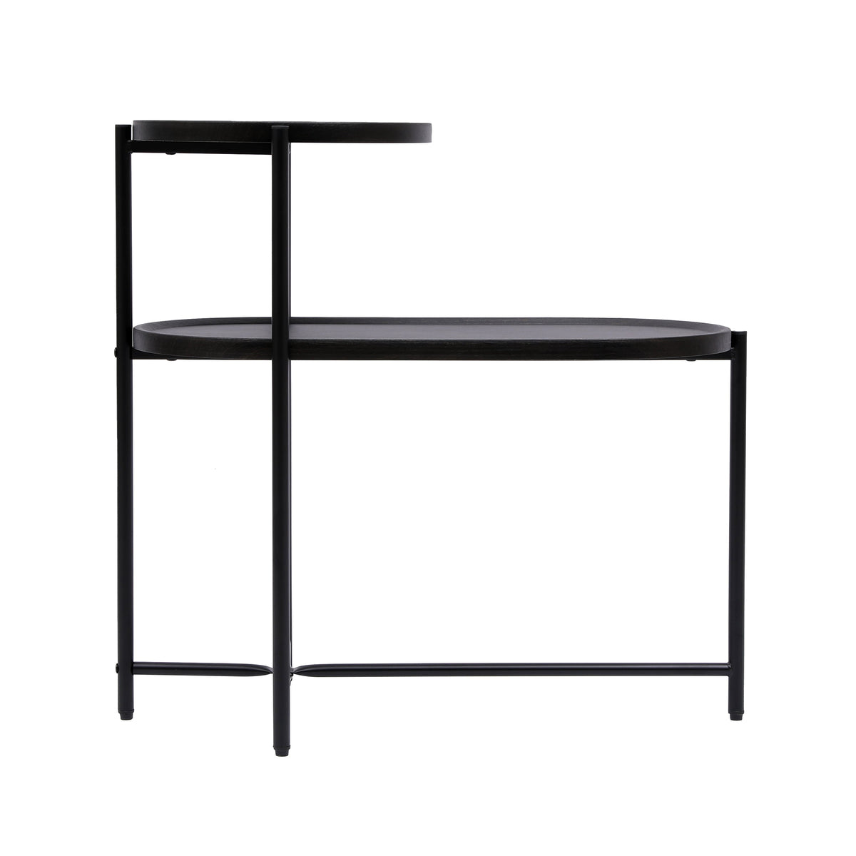 Two-tier round coffee table with oval storage trays