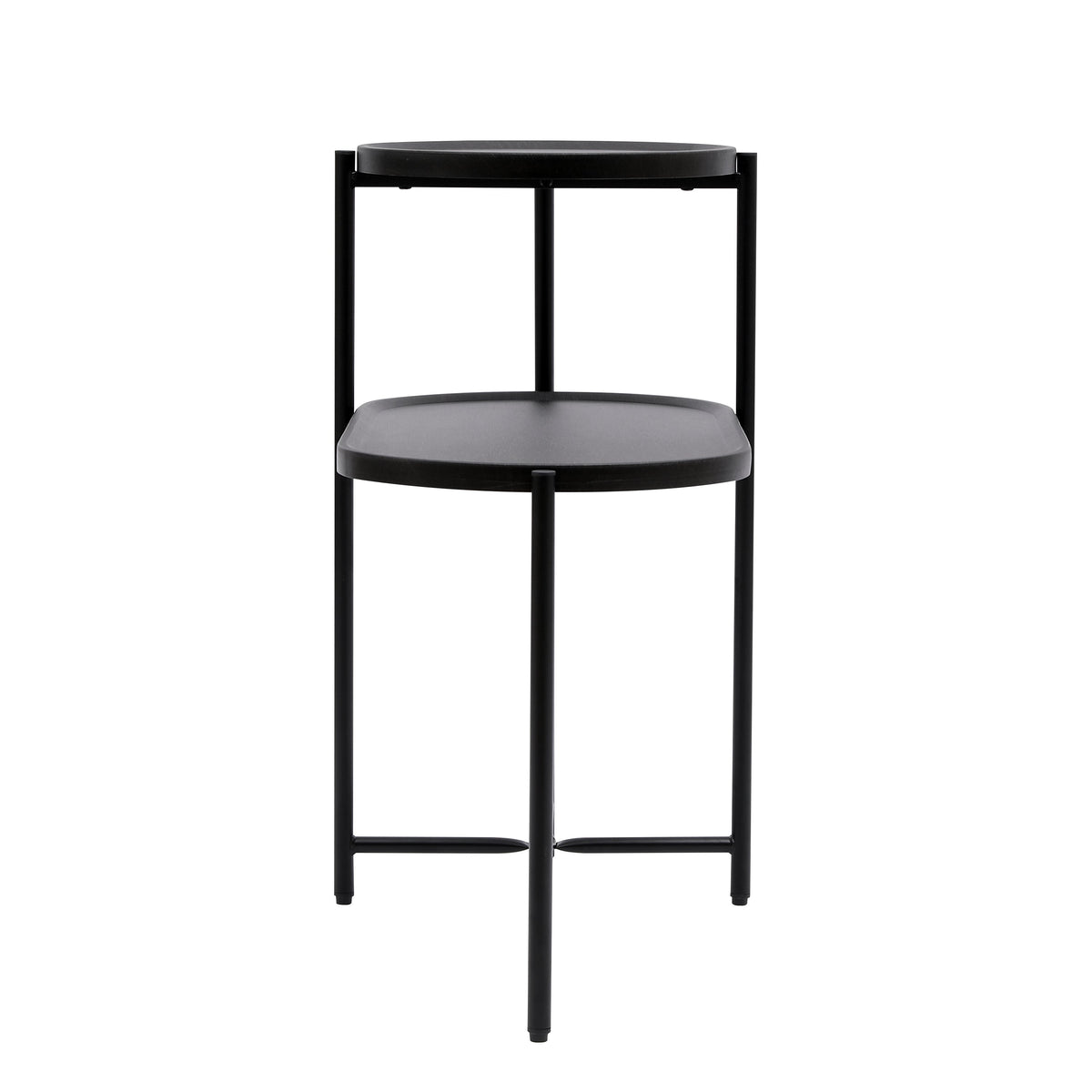 Two-tier round coffee table with integrated storage tray.