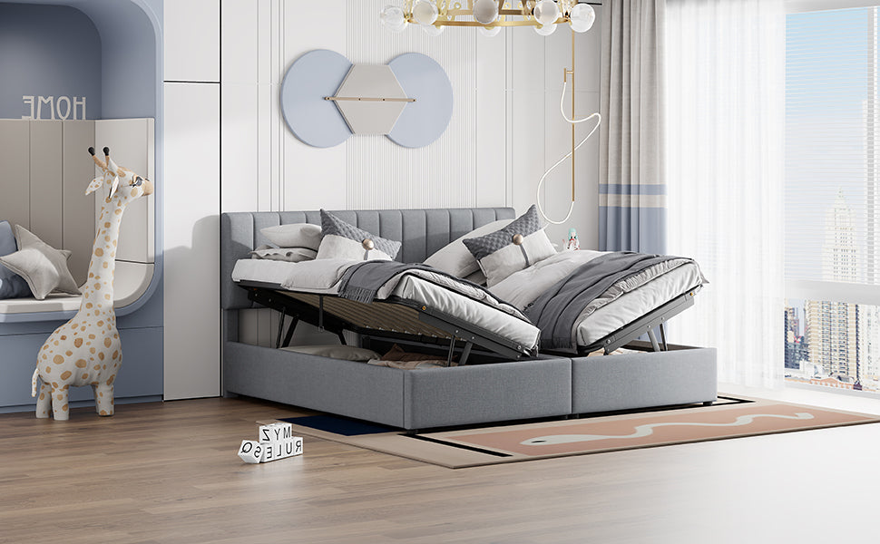 King Size Upholstered Platform Bed with Hydraulic Storage Gray