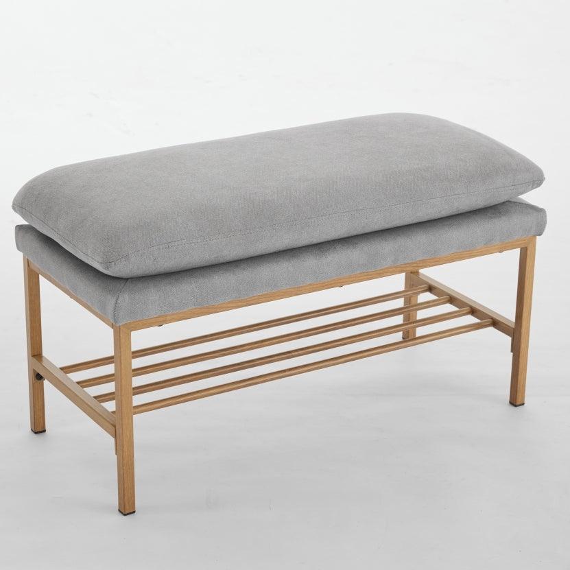 Gray Linen Upholstered Storage Bench with Metal Legs for Living Room, Entryway, and Bedroom - Versatile End of Bed Shoe Organizer, 300 LB Capacity