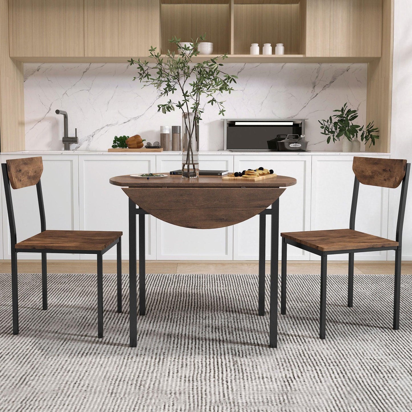 Compact 3-Piece Round Dining Set with Foldable Table