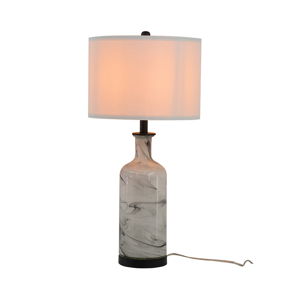 Sarris Modern Gray White Swirl Glass Table Lamp Linen Shade