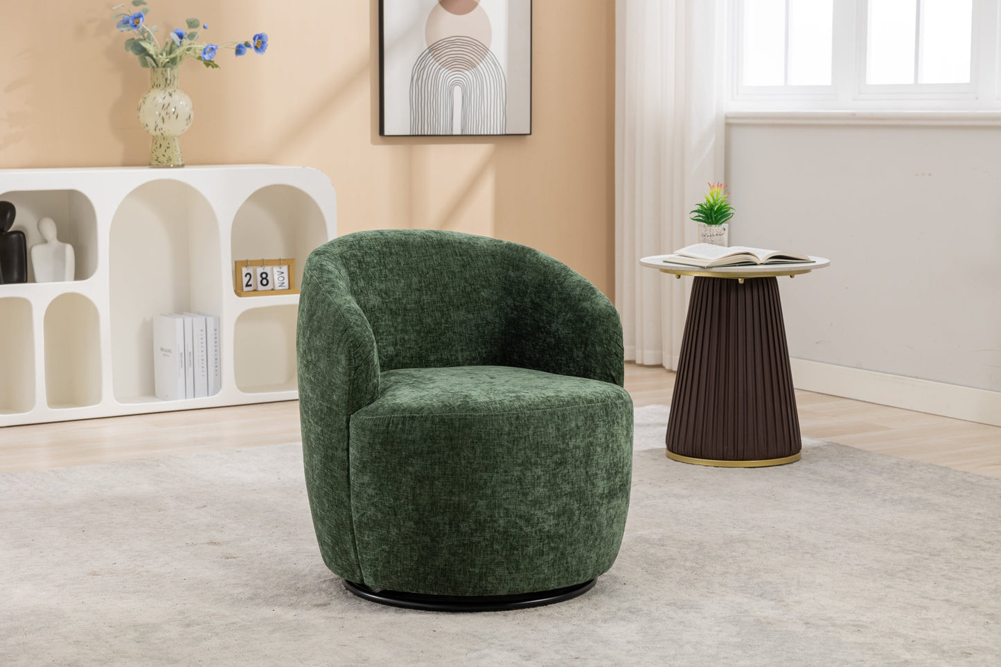 Rotating Chenille Accent Chair with Black Metal Base