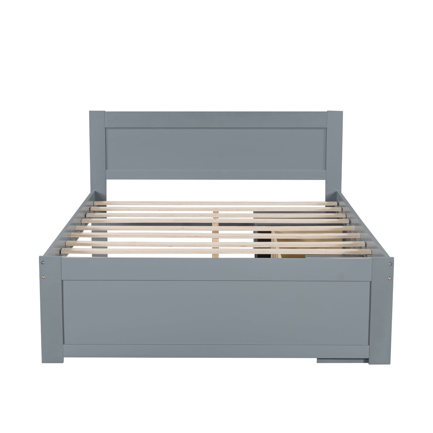 Full Size Platform Bed With Drawer And Two Shelves, Gray