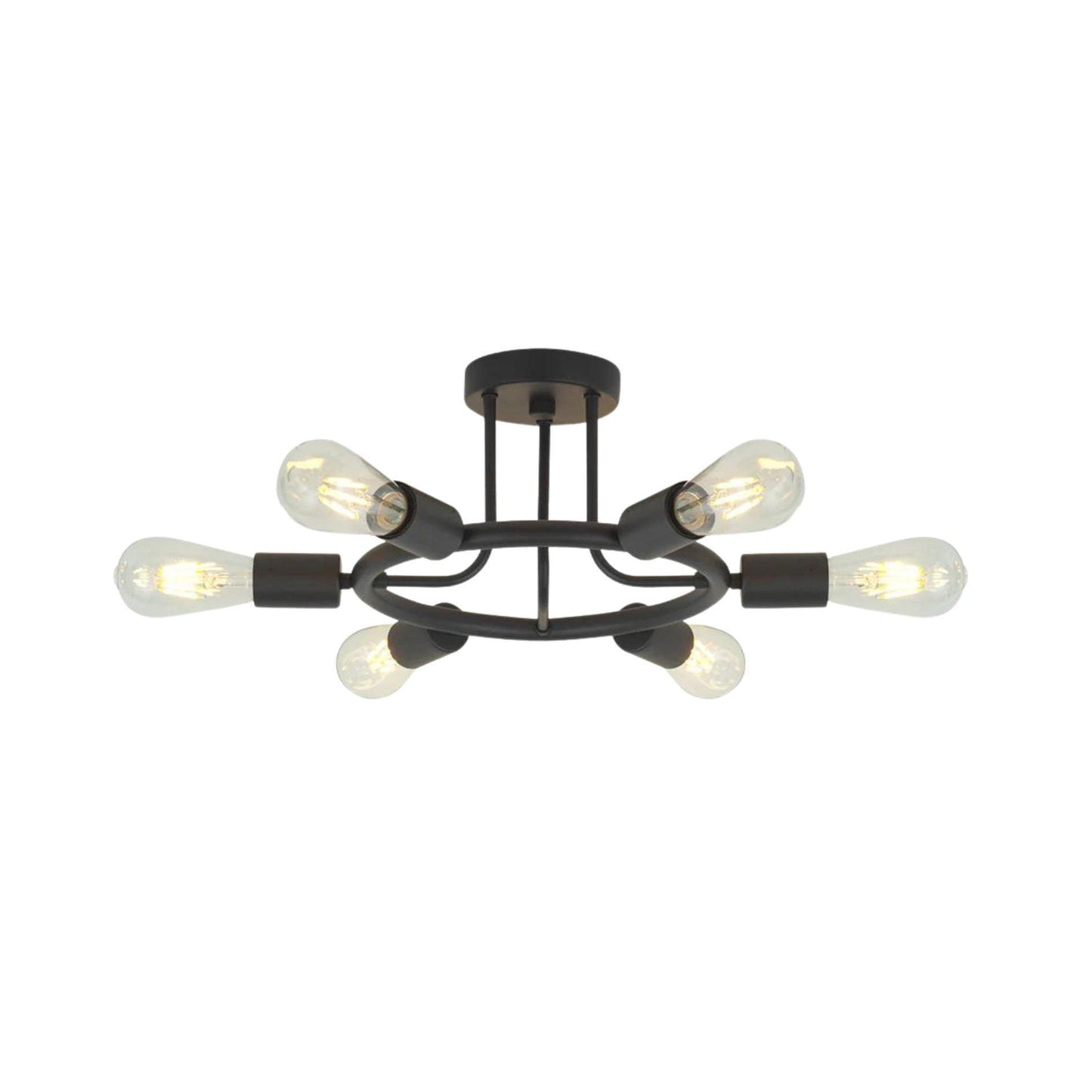 6-Light Industrial-Style Semi Flush Mount Ceiling Fixture in Black Finish