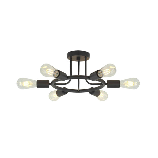 6-Light Industrial-Style Semi Flush Mount Ceiling Fixture in Black Finish