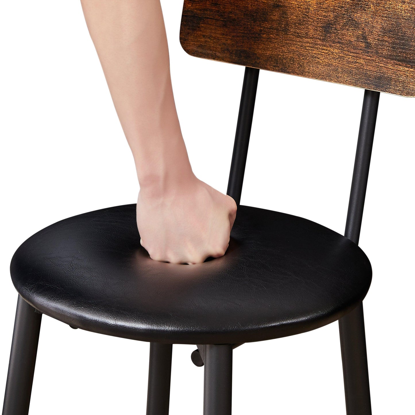 Rustic Brown Upholstered Bar Stool Set with Shelf and Backrest