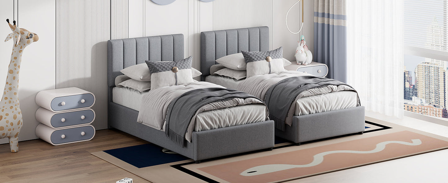 King Size Upholstered Platform Bed with Hydraulic Storage Gray