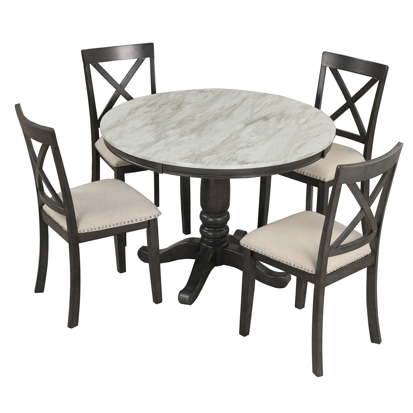 Dining Table and Chairs Set for 4 Persons Solid Wood