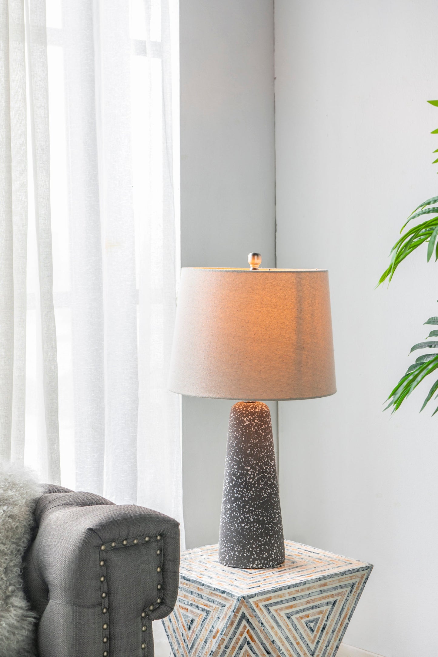 Stone Speckled Cone Table Lamp for Bedroom Nightstand