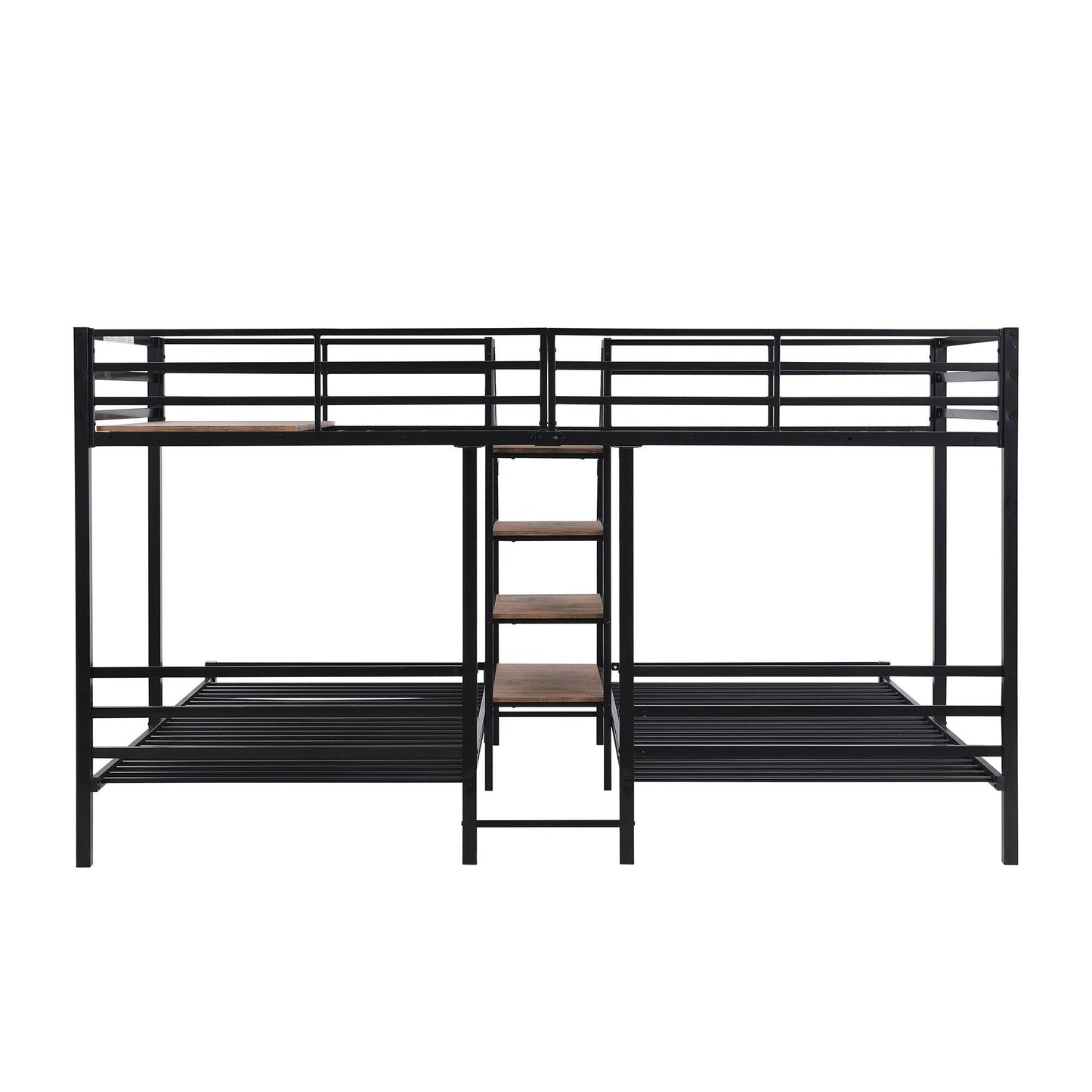 Metal Twin Over Twin & Twin Bunk Bed With Storage Shelves