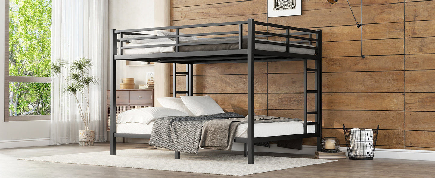 Metal Queen Over Queen Bunk Bed for Teens and Adults Black