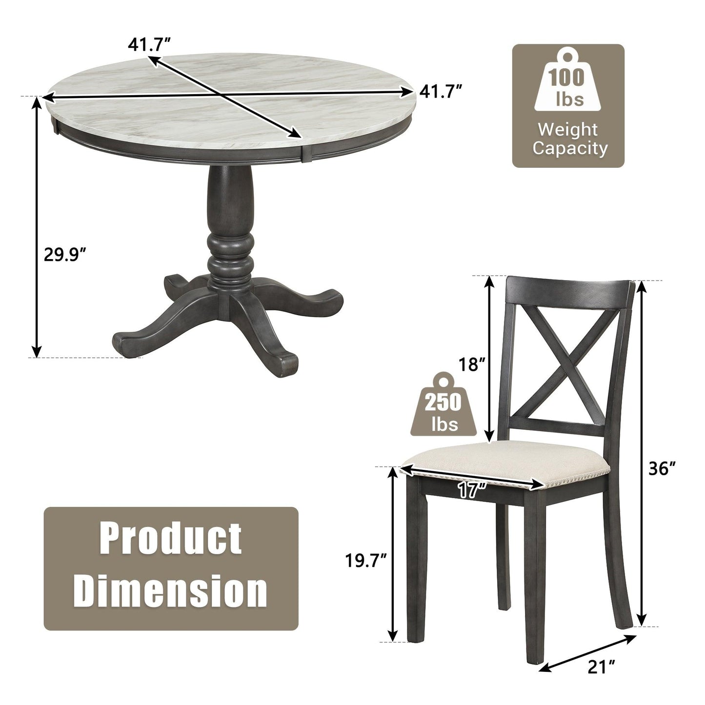 Dining Table and Chairs Set for 4 Persons Solid Wood