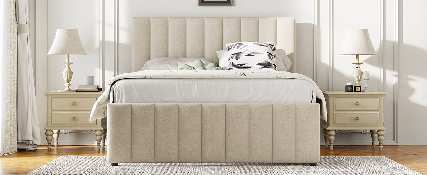 Full Size Upholstered Platform Bed with Trundle and Drawers