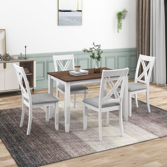 Rustic Minimalist Wood 5-Piece Dining Table Set White